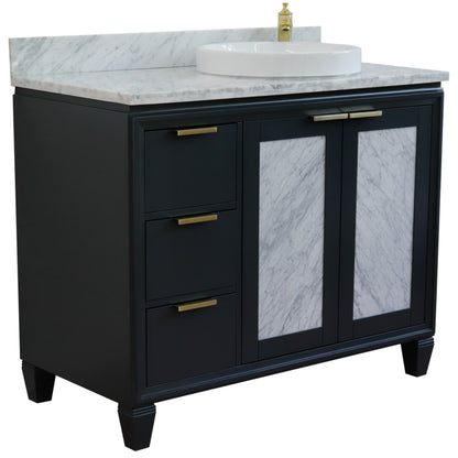 43" Single vanity in Dark Gray finish with White Carrara and round sink Right door/Right sink