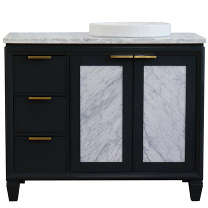 43" Single vanity in Dark Gray finish with White Carrara and round sink Right door/Right sink