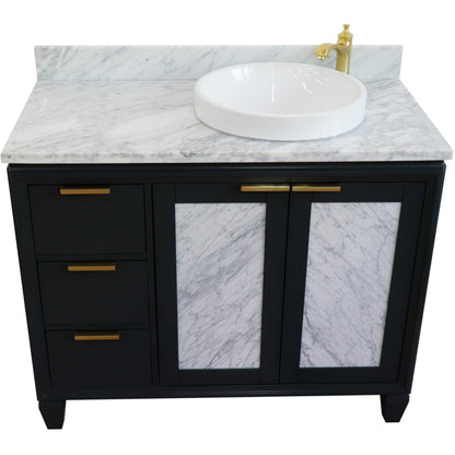 43" Single vanity in Dark Gray finish with White Carrara and round sink Right door/Right sink