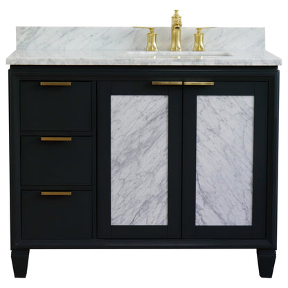 43" Single vanity in Dark Gray finish with White Carrara and rectangle sink Right door/Right sink