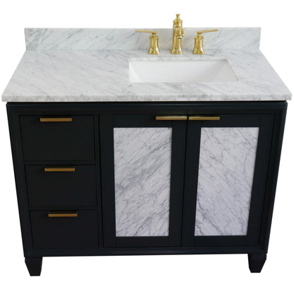 43" Single vanity in Dark Gray finish with White Carrara and rectangle sink Right door/Right sink