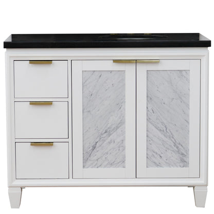 43" Single vanity in White finish with Black galaxy and oval sink Right door/Right sink