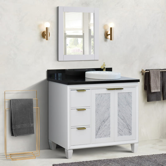 43" Single vanity in White finish with Black galaxy and round sink Right door/Right sink