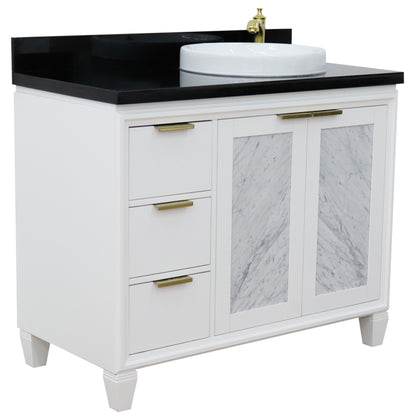 43" Single vanity in White finish with Black galaxy and round sink Right door/Right sink