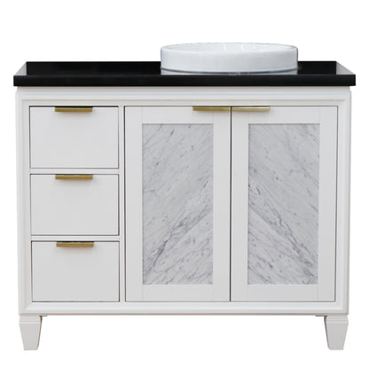 43" Single vanity in White finish with Black galaxy and round sink Right door/Right sink