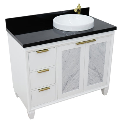 43" Single vanity in White finish with Black galaxy and round sink Right door/Right sink