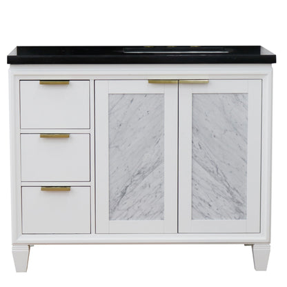 43" Single vanity in White finish with Black galaxy and rectangle sink Right door/Right sink