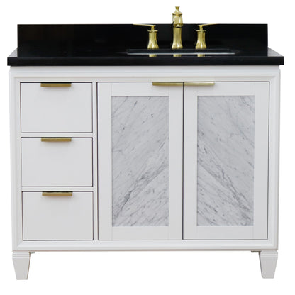43" Single vanity in White finish with Black galaxy and rectangle sink Right door/Right sink