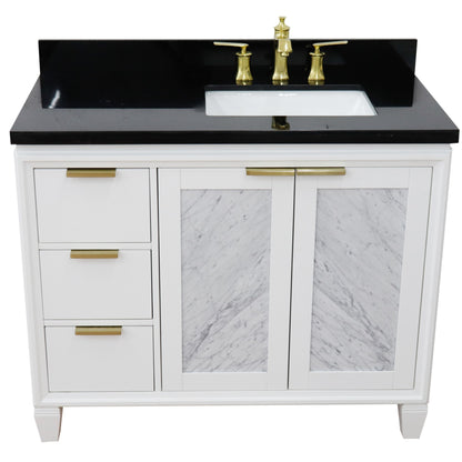 43" Single vanity in White finish with Black galaxy and rectangle sink Right door/Right sink