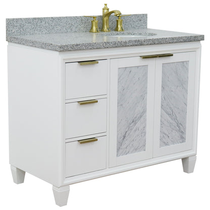 43" Single vanity in White finish with Gray granite and oval sink Right door/Right sink