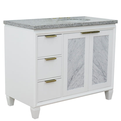 43" Single vanity in White finish with Gray granite and oval sink Right door/Right sink