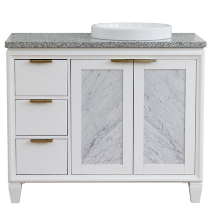 43" Single vanity in White finish with Gray granite and round sink Right door/Right sink