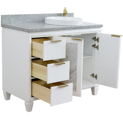 43" Single vanity in White finish with Gray granite and round sink Right door/Right sink