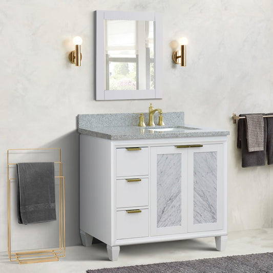43" Single vanity in White finish with Gray granite and rectangle sink Right door/Right sink