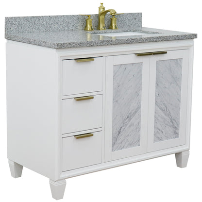 43" Single vanity in White finish with Gray granite and rectangle sink Right door/Right sink