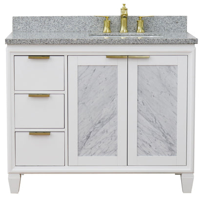 43" Single vanity in White finish with Gray granite and rectangle sink Right door/Right sink