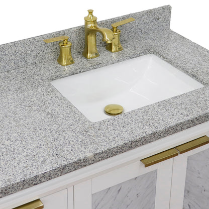 43" Single vanity in White finish with Gray granite and rectangle sink Right door/Right sink