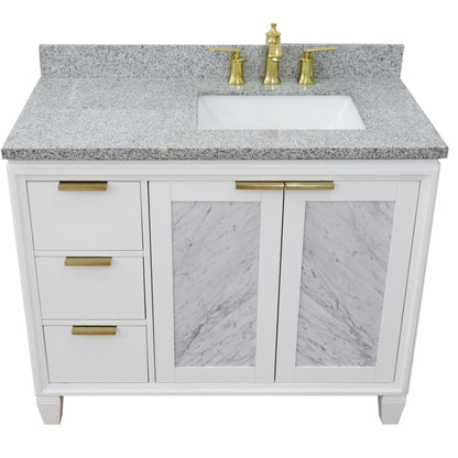 43" Single vanity in White finish with Gray granite and rectangle sink Right door/Right sink