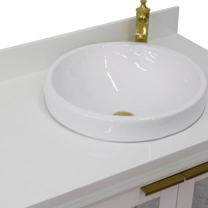 43" Single vanity in White finish with White engineered stone and round sink Right door/Right sink