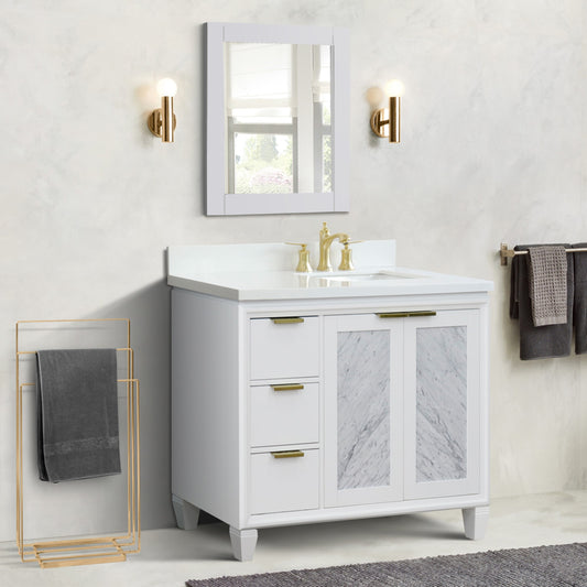 43" Single vanity in White finish with White engineered stone and rectangle sink Right door/Right sink