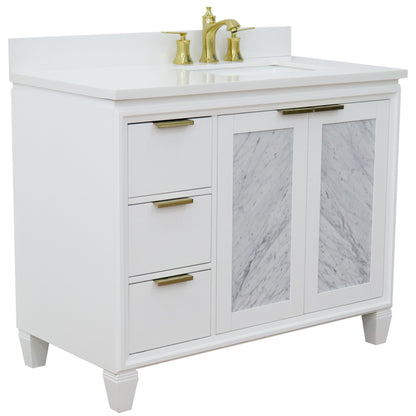 43" Single vanity in White finish with White engineered stone and rectangle sink Right door/Right sink