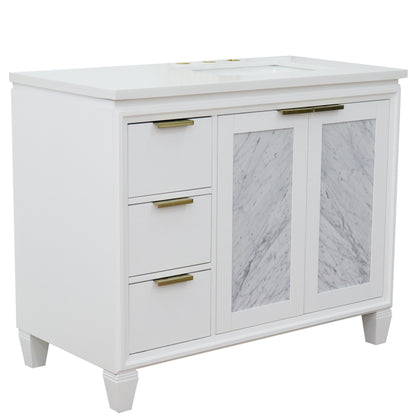 43" Single vanity in White finish with White engineered stone and rectangle sink Right door/Right sink