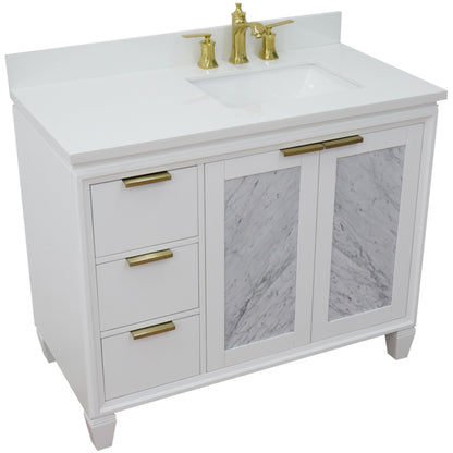 43" Single vanity in White finish with White engineered stone and rectangle sink Right door/Right sink