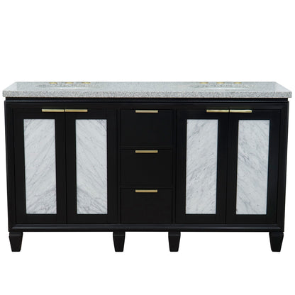 61" Double sink vanity in Black finish with Gray granite and oval sink