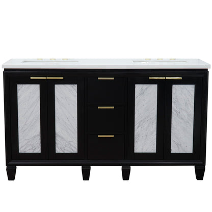 61" Double sink vanity in Black finish with White engineered stone and rectangle sink