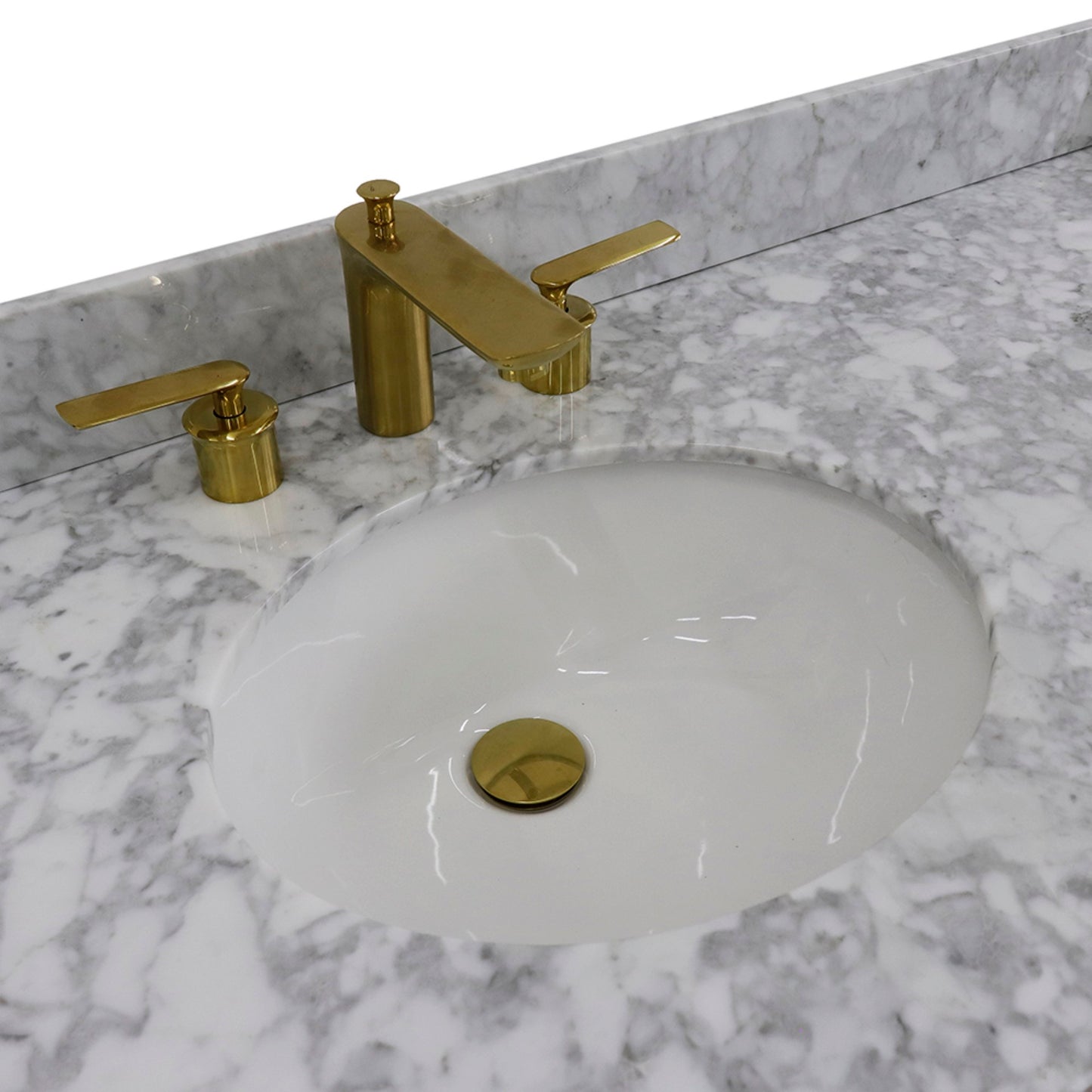 61" Double sink vanity in Black finish with White Carrara marble and oval sink