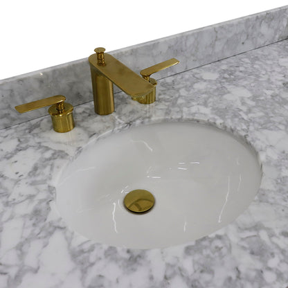 61" Double sink vanity in Black finish with White Carrara marble and oval sink