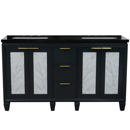 61" Double sink vanity in Dark Gray finish with Black galaxy granite and rectangle sink