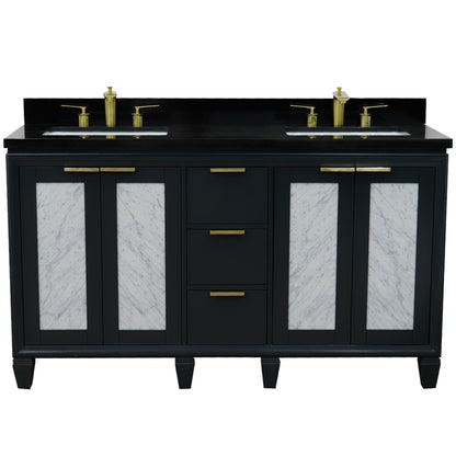 61" Double sink vanity in Dark Gray finish with Black galaxy granite and rectangle sink