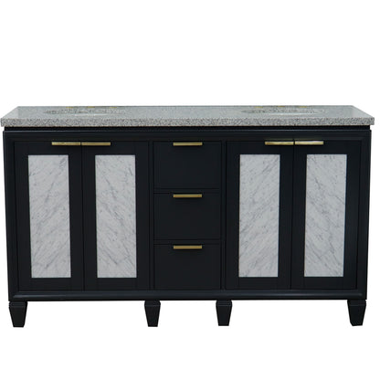 61" Double sink vanity in Dark Gray finish with Gray granite and oval sink