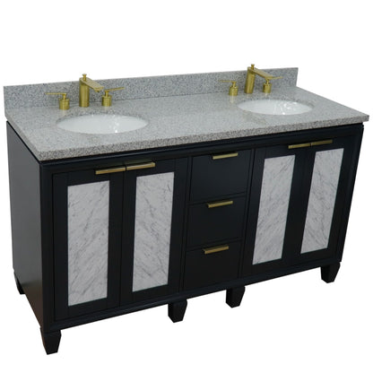 61" Double sink vanity in Dark Gray finish with Gray granite and oval sink