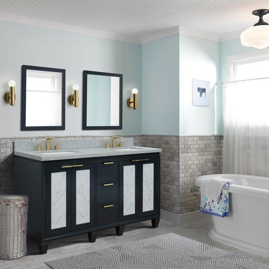 61" Double sink vanity in Dark Gray finish with Gray granite and rectangle sink