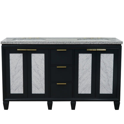 61" Double sink vanity in Dark Gray finish with Gray granite and rectangle sink