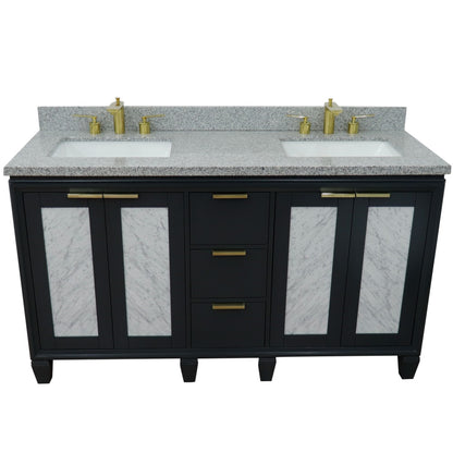 61" Double sink vanity in Dark Gray finish with Gray granite and rectangle sink