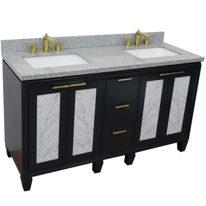 61" Double sink vanity in Dark Gray finish with Gray granite and rectangle sink