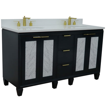 61" Double sink vanity in Dark Gray finish with White engineered stone and oval sink