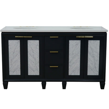 61" Double sink vanity in Dark Gray finish with White engineered stone and oval sink