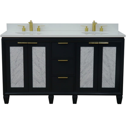61" Double sink vanity in Dark Gray finish with White engineered stone and oval sink