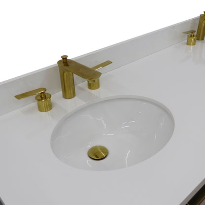 61" Double sink vanity in Dark Gray finish with White engineered stone and oval sink