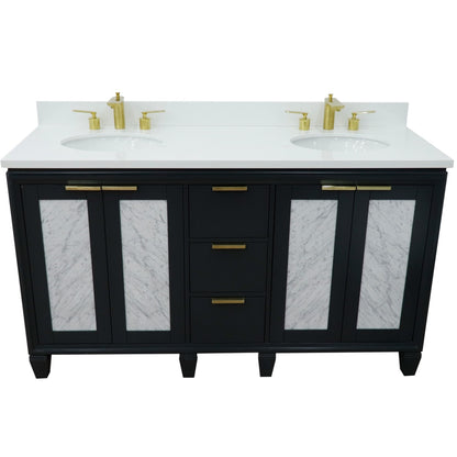 61" Double sink vanity in Dark Gray finish with White engineered stone and oval sink