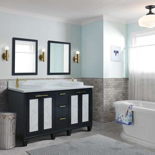 61" Double sink vanity in Dark Gray finish with White engineered stone and round sink