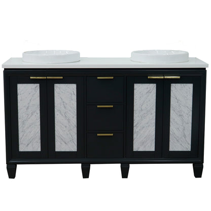 61" Double sink vanity in Dark Gray finish with White engineered stone and round sink
