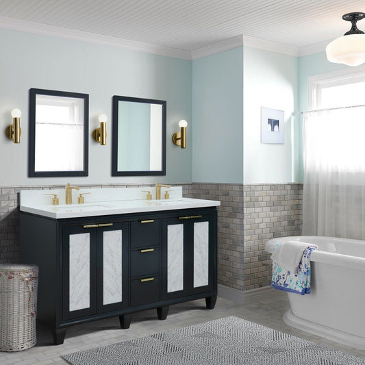 61" Double sink vanity in Dark Gray finish with White engineered stone and rectangle sink