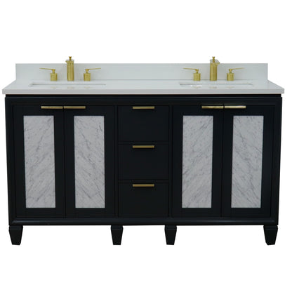 61" Double sink vanity in Dark Gray finish with White engineered stone and rectangle sink