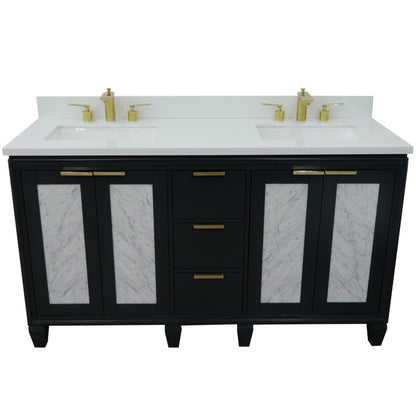 61" Double sink vanity in Dark Gray finish with White engineered stone and rectangle sink