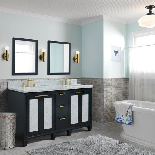 61" Double sink vanity in Dark Gray finish with White Carrara marble and oval sink